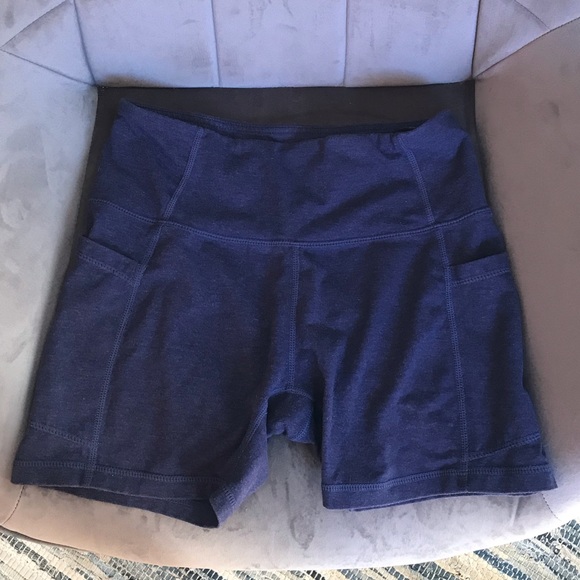 Baleaf side pocket high waist heathered blue biker shorts - Picture 2 of 14